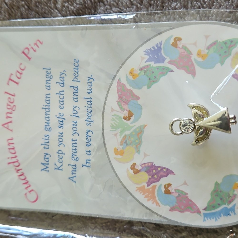 FREE W/ ANY PURCHASE Inspirational Guardian Angel Tac Pin Silver-tone Rhinestone